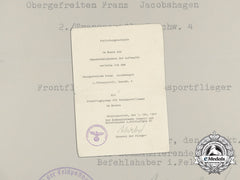 A Luftwaffe Transport Clasp In Bronze Award Document To Franz Jacobshagen