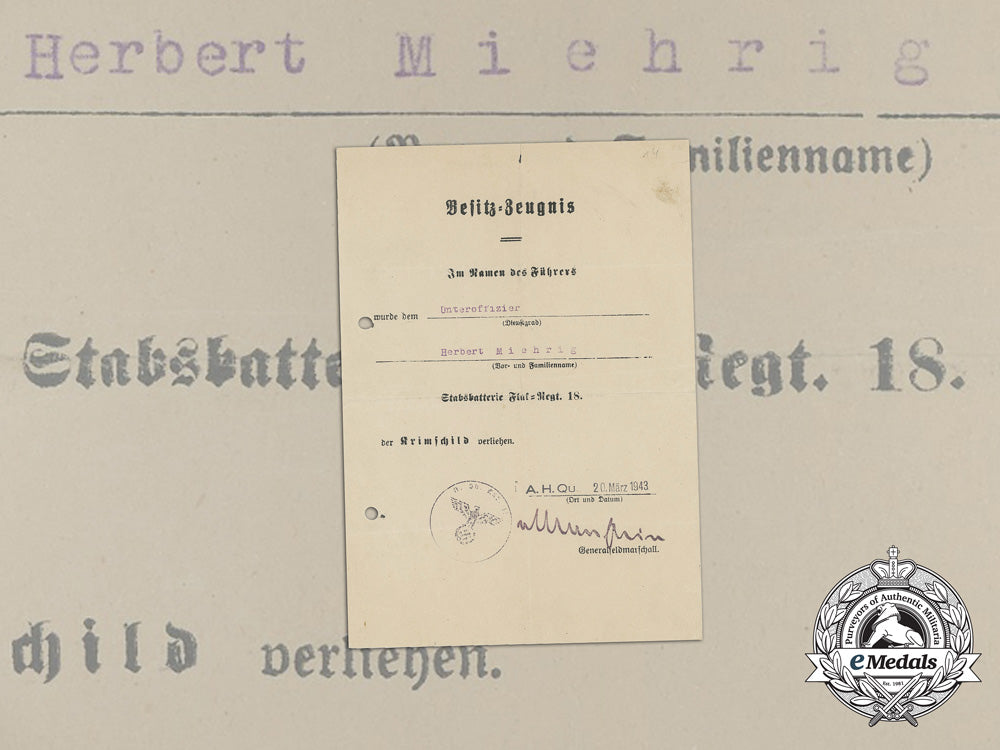 a_krim_shield_award_document_to_flak_regiment18;_signed_von_manstein_aa_9027
