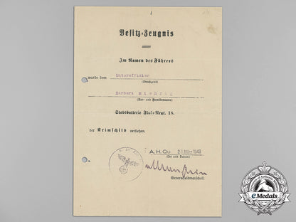 a_krim_shield_award_document_to_flak_regiment18;_signed_von_manstein_aa_9028