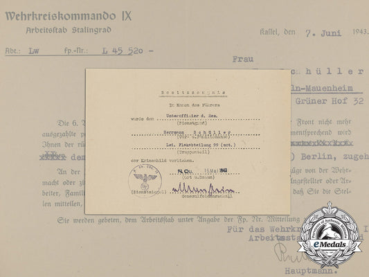 a_krim_shield_award_document&_letter_to_next_of_kin;_nco_herrmann_schüller_aa_9055