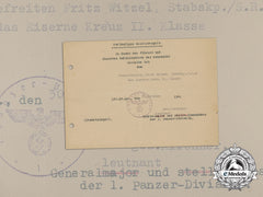 An Iron Cross 2Nd Class Preliminary Document To The 1St Panzer Division