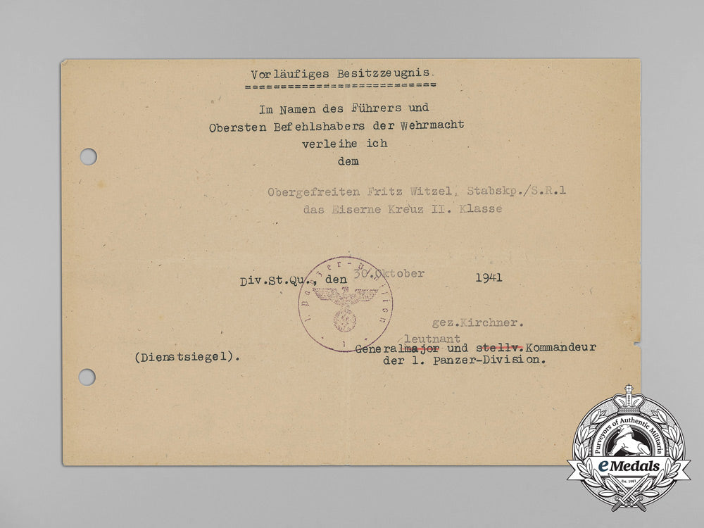 an_iron_cross2_nd_class_preliminary_document_to_the1_st_panzer_division_aa_9109_1