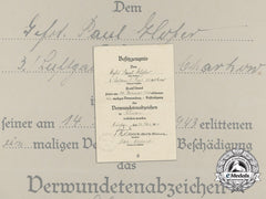 Germany, Heer. A Wound Badge In Black Award Document To Gefreiter Paul Hofer In Kholm