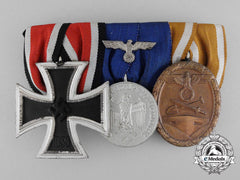 A Parade Mounted Second War German Medal Bar Of Three Medals, Awards, And Decorations