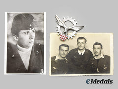 Croatia, Independent State. A Field-Made Air Force Mechanic's Badge With Two Photographs, C. 1943, Extremely Rare Original