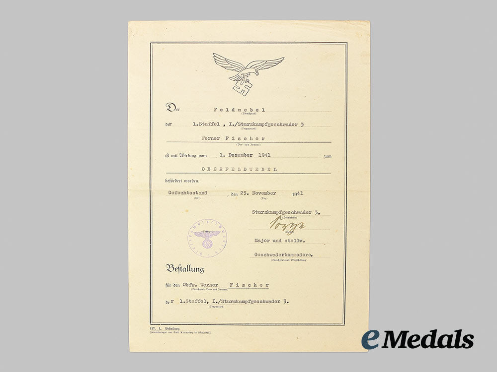 germany,_luftwaffe._a_north_african_campaign_medal_bar_and_award_documents_to_oberfeldwebel_werner_fischer_ai1_1078
