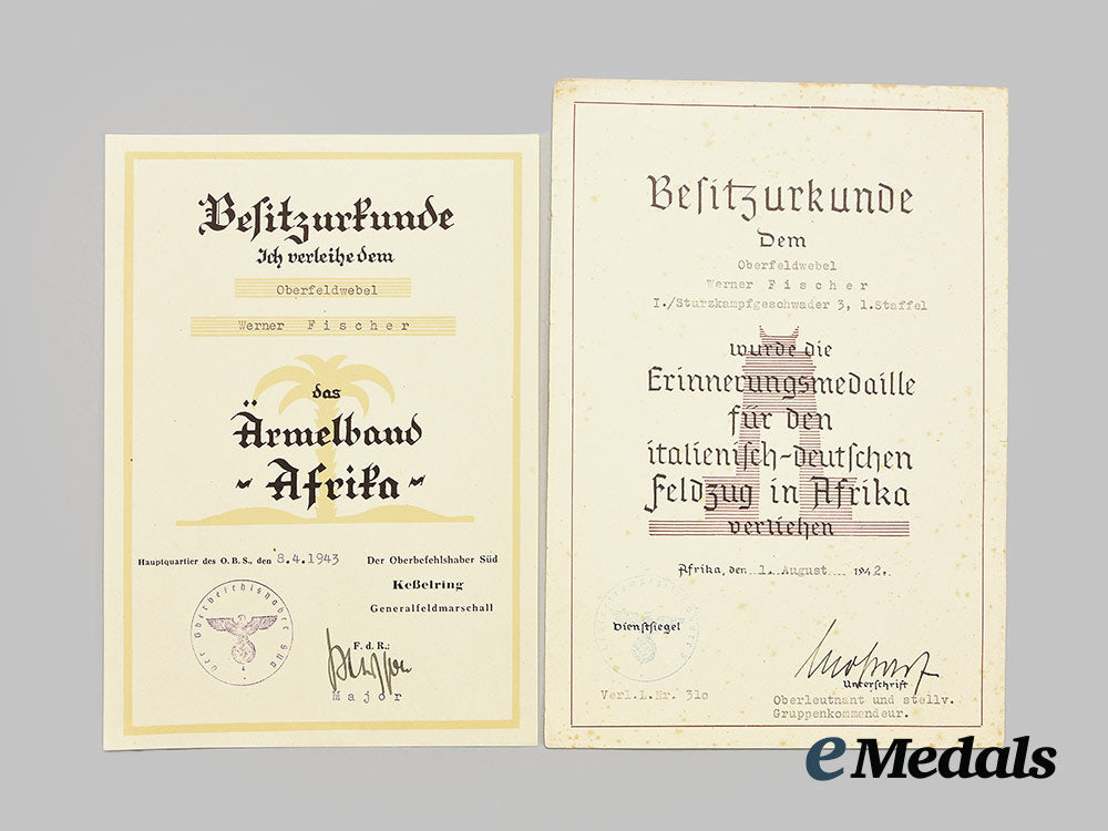germany,_luftwaffe._a_north_african_campaign_medal_bar_and_award_documents_to_oberfeldwebel_werner_fischer_ai1_1082