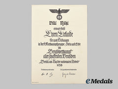 Germany, Hj. A 1938 National Trade Competition Honour Certificate To Willi Mühl