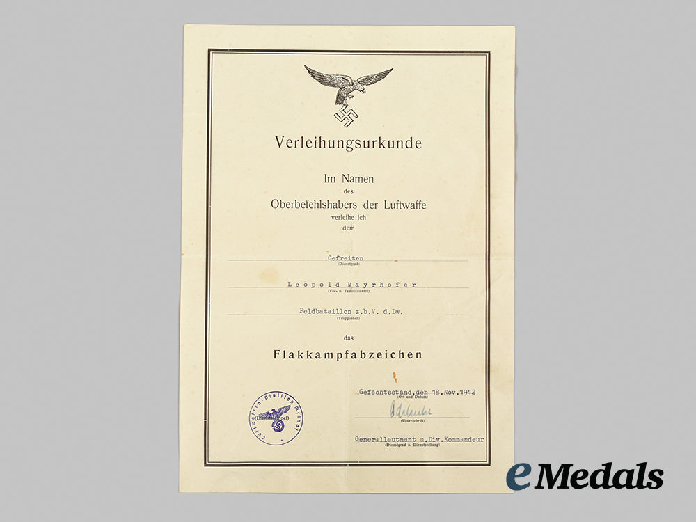 germany,_luftwaffe._a_soldbuch&_flak_badge_award_document_to_obergefreiter_leopold_mayrhofer,_luftwaffe_field_battalion_ai1_6224