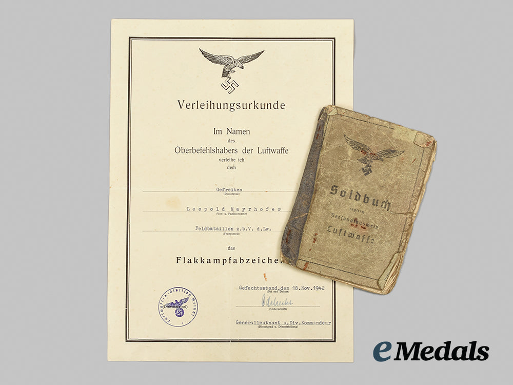 germany,_luftwaffe._a_soldbuch&_flak_badge_award_document_to_obergefreiter_leopold_mayrhofer,_luftwaffe_field_battalion_ai1_6225