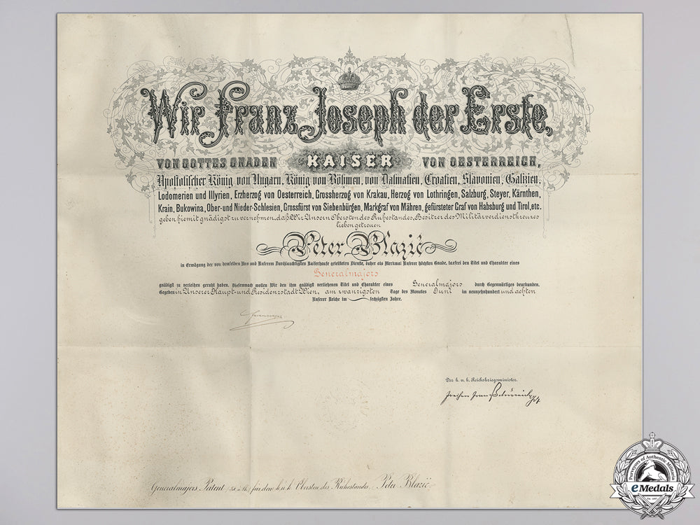 an_austrian_commission_document_to_major_general_peter_blazic_an_austrian_comm_55bbd251a9f7f