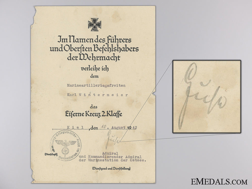 an_iron_cross2_nd_class_award_document_to_naval_artillery_battery_an_iron_cross_2n_545938f6d68e0