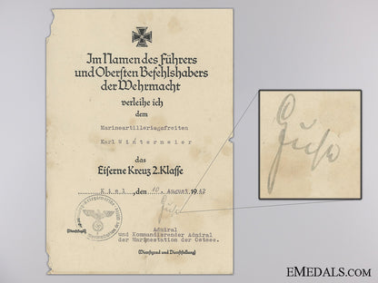 an_iron_cross2_nd_class_award_document_to_naval_artillery_battery_an_iron_cross_2n_545938f6d68e0