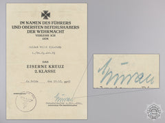 An Iron Cross 2Nd Class Award Document To The 1St Panzer 1943
