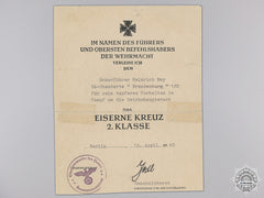 An Iron Cross 2Nd Class Award Document To Sa-Standarte Brandenburg

Consignment #28