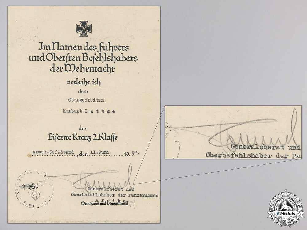 an_iron_cross2_nd_class_award_document_signed_by_rommel_an_iron_cross_2n_55b6667963d2d