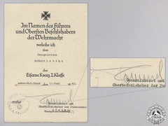 An Iron Cross 2Nd Class Award Document Signed By Rommel