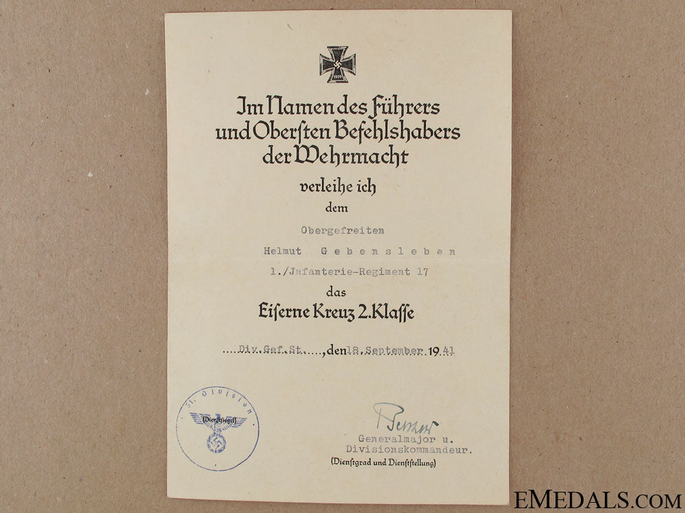 award_document_for_iron_cross2_nd_class1939_award_document_f_522dca528e285