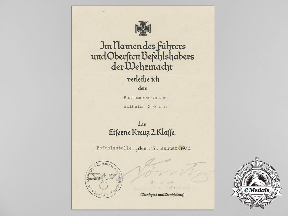 a_kriegsmarine_document_grouping_to_bootsmannsmaaten_wilhelm_zorn_b_1641