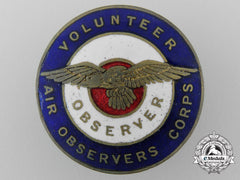 A Second War British Volunteer Observer Corps Badge; Numbered