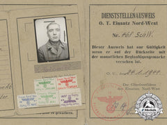 Todt Organisation Identification Booklet For Rudolf Sadowski 1944