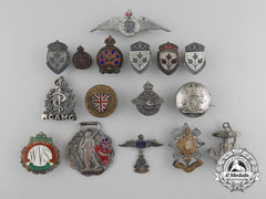 Sixteen British & Canadian Pins, Badges And Medals