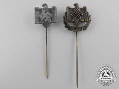 Germany. Two  Nsdap League Of The Reich For Physical Exercise Performance Stickpins