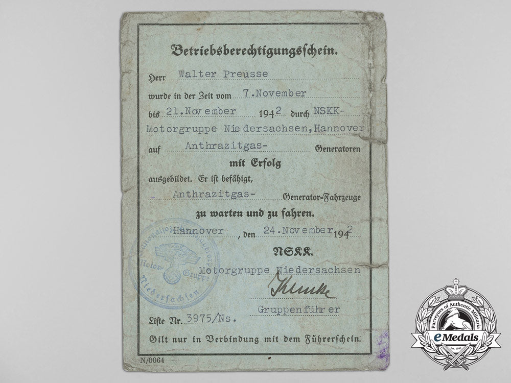 germany,_nskk._an_anthracite_gas_operation_qualification_certificate_b_9155