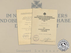 Germany, Kriegsmarine. Award Documents Signed By U-Boat Captain & Kc With Swords Recipient Reinhard Suhren