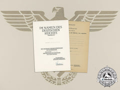 Germany, Heer. A German Eagle Order With Swords Award Document To Spanish Recipient