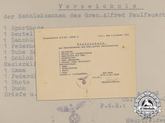 A List Of Assets For Fallen Grenadier Alfred Paulfeuerborn 1944
