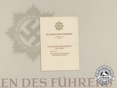 Germany, Kriegsmarine. An Unissued German Cross In Gold Award Document
