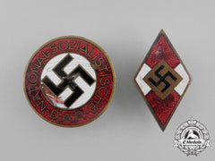 A Pair Of A Nsdap Party Member’s Badge And A Hj Member’s Badge