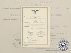 A Luftwaffe Document Promoting Medical Corporal Dietrich Wittkopf To Master Sergeant