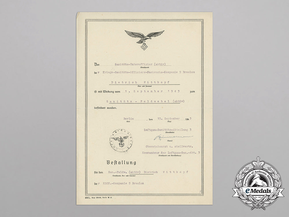 a_luftwaffe_document_promoting_medical_corporal_dietrich_wittkopf_to_master_sergeant_bb_3326