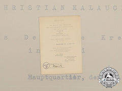 A Luftwaffe Dkg Award Document To Goblet Recipient Christian Kalauch