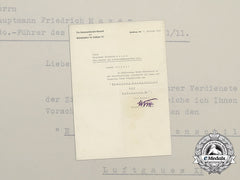 An Iron Honour Shield Of Luftgau Xi Award Document To Hauptmann Mayer
