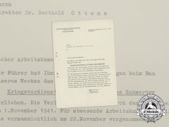 A War Merit Cross 2Nd Class Award Document To Director Ottens Of State Fuel Company
