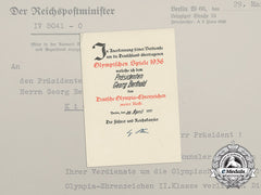 An Olympic Honour Badge Award Document To Georg Berthold