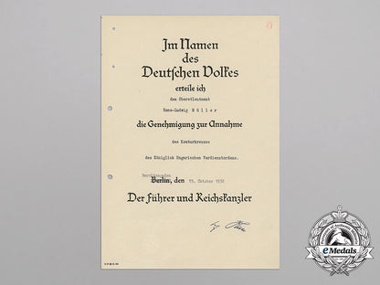 germany,_heer._a_hungarian_merit_order_award_document_to_lieutenant_colonel_hans-_ludwig_müller_bb_4239