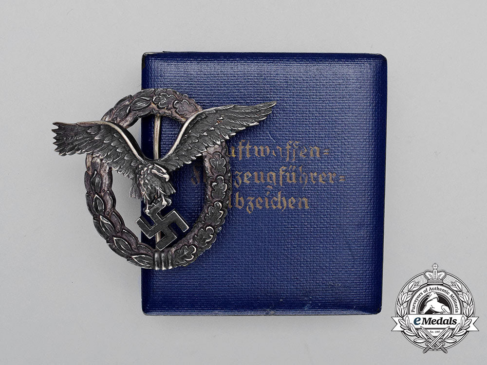 a_fine_early_quality_manufacture_cased_luftwaffe_pilot’s_badge_by_wilhelm_deumer_bb_4412
