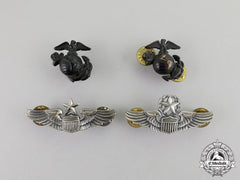 United States. Two Reduced Size U.s. Army Air Force Pilot Badges And Two U.s. Marine Corps Collar Insignia