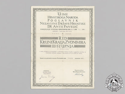 croatia._a_formal_croatian_document_for_the_award_of_the_king_zvonimir_order,_third_class_with_swords_c18-012272
