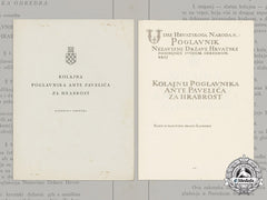 Croatia, Independent State. Two Ante Pavelić Bravery Medal Documents