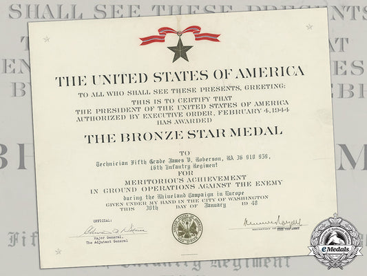 a_bronze_star_award_document,_to_technician_fifth_grade_james_v._roberson,16_th_infantry_regiment,_rhineland_campaign_c18-012379