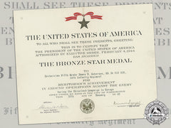 A Bronze Star Award Document, To Technician Fifth Grade James V. Roberson, 16Th Infantry Regiment, Rhineland Campaign