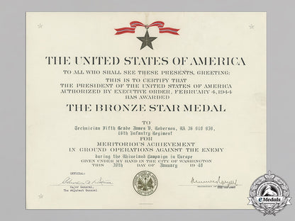 a_bronze_star_award_document,_to_technician_fifth_grade_james_v._roberson,16_th_infantry_regiment,_rhineland_campaign_c18-012380