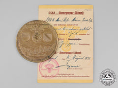 Germany. A Nskk Motor Group Southwest Country Cruise Table Medal With Its Award Certificate, C. 1939