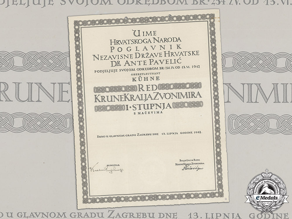 croatia._a_formal_croatian_document_for_the_award_of_the_king_zvonimir_order,1_st_class_with_swords_c18-018463
