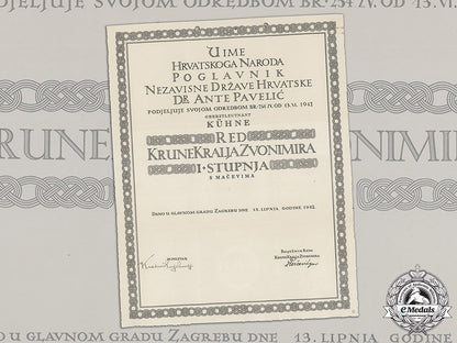 croatia._a_formal_croatian_document_for_the_award_of_the_king_zvonimir_order,1_st_class_with_swords_c18-018463